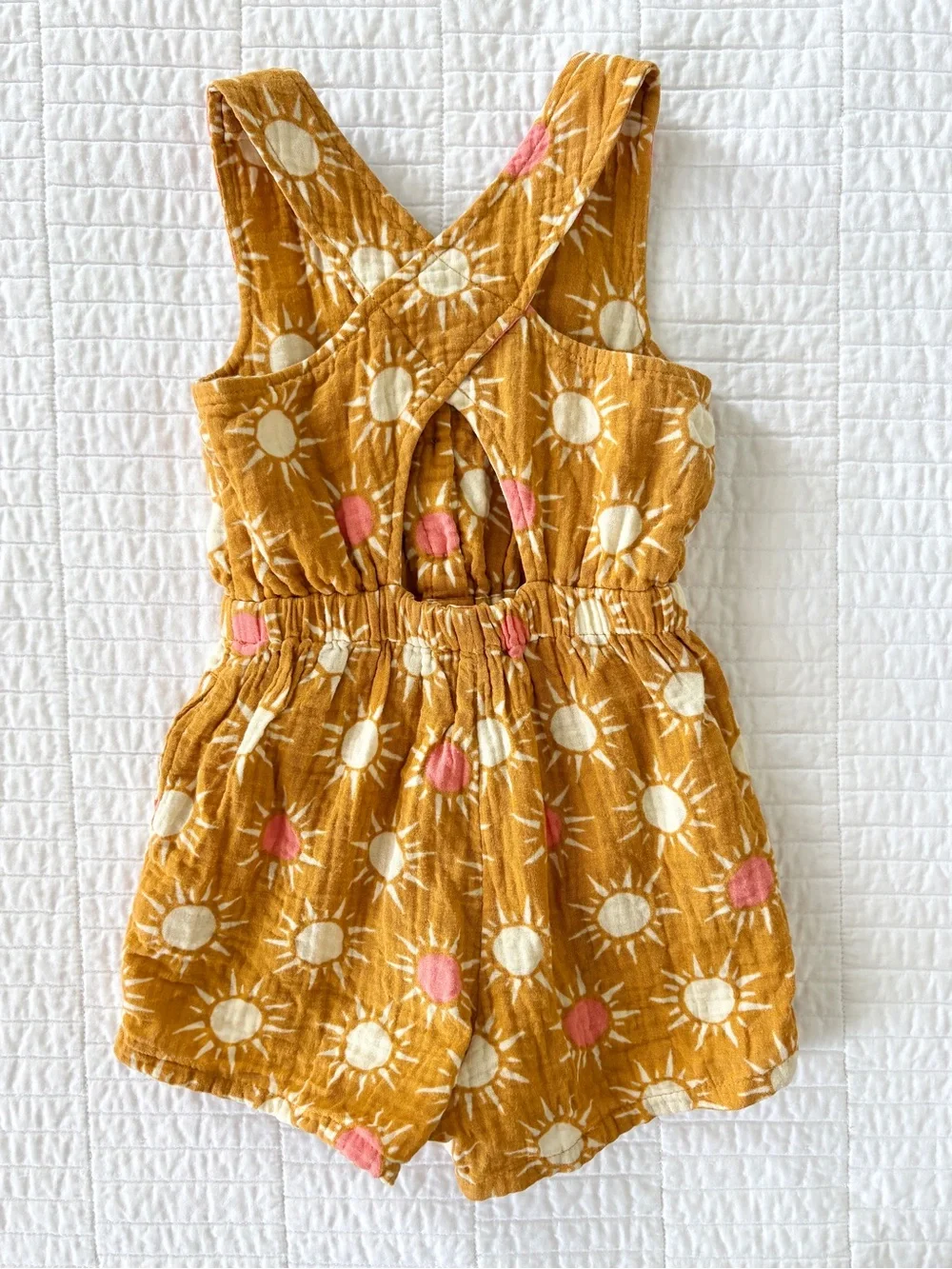 Old Navy Mustard Yellow Cotton Sun Print Romper - Toddler Girls Size 2T